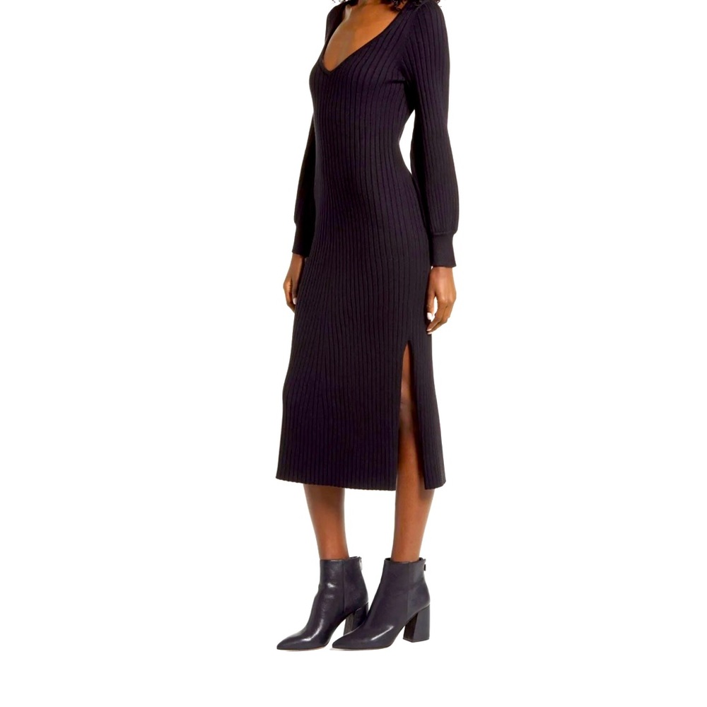 CHARLES HENRY Ribbed Body-Con Sweater Dress SIZE S SMALL BLACK NEW WITH TAGS